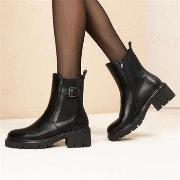 NeroGiardini Chunky Gusset Buckle Boot - Black Leather